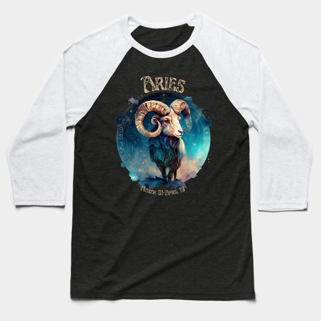 Retro Aries Zodiac Sign Baseball T-Shirt by Curio Pop Relics